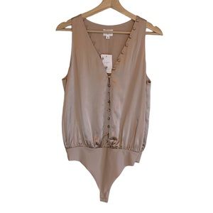 CAMI NYC The Lorna Bodysuit Button Down Silk Thong Rose Medium
